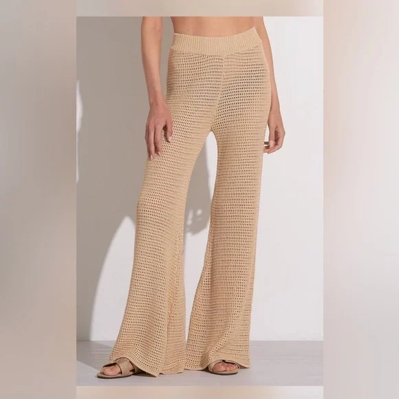 Elan Tan Crochet Wide-Leg Pants - Picture 1 of 4